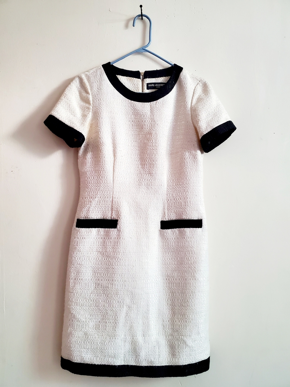 Karl Lagerfeld White Mini Shift Dress with Black Trim